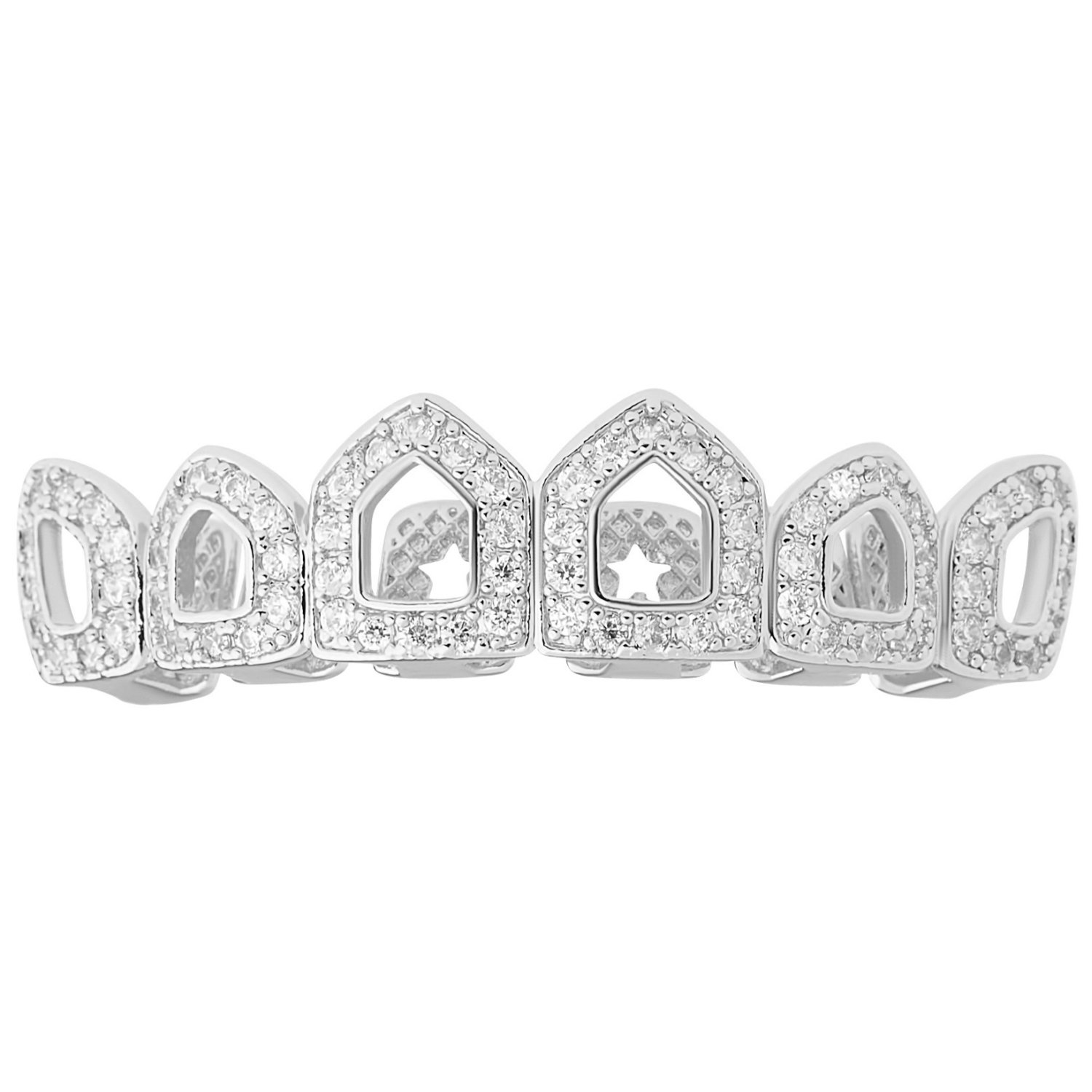 Vampire Zirconia Top Silver Iced Out Grillz One Size fits All