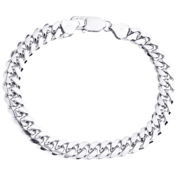 Sterling 925 Argent Gourmette Bracelet - MIAMI CURB 8mm