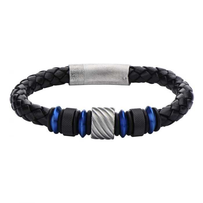 Herren Edelstahl Armband – Beads in Black Braided Leder