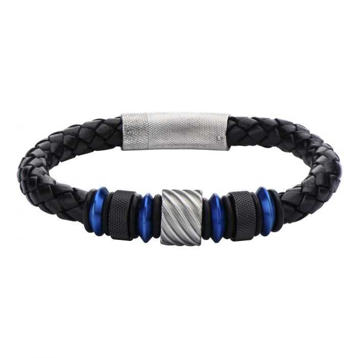 Herren Edelstahl Armband - Beads in Black Braided Leder