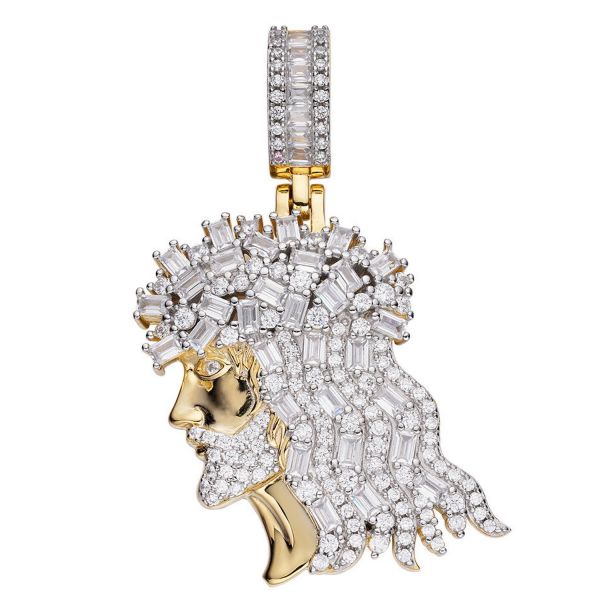 925 Sterling Silber Micro Pave Anhänger - JESUS CZ HEAD gold