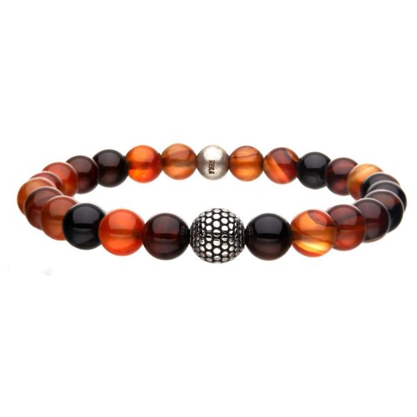 Natural Red Agate Stone Stainless Steel Stretch Bracelet