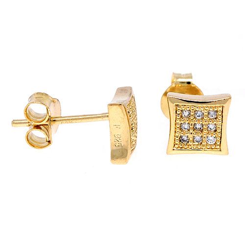 Sterling 925 Silber MICRO PAVE Ohrstecker - BLING 8mm gold