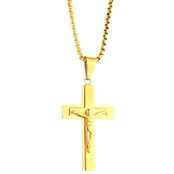Iced Out Stainless Steel Pendant Chain - Jesus Cross gold