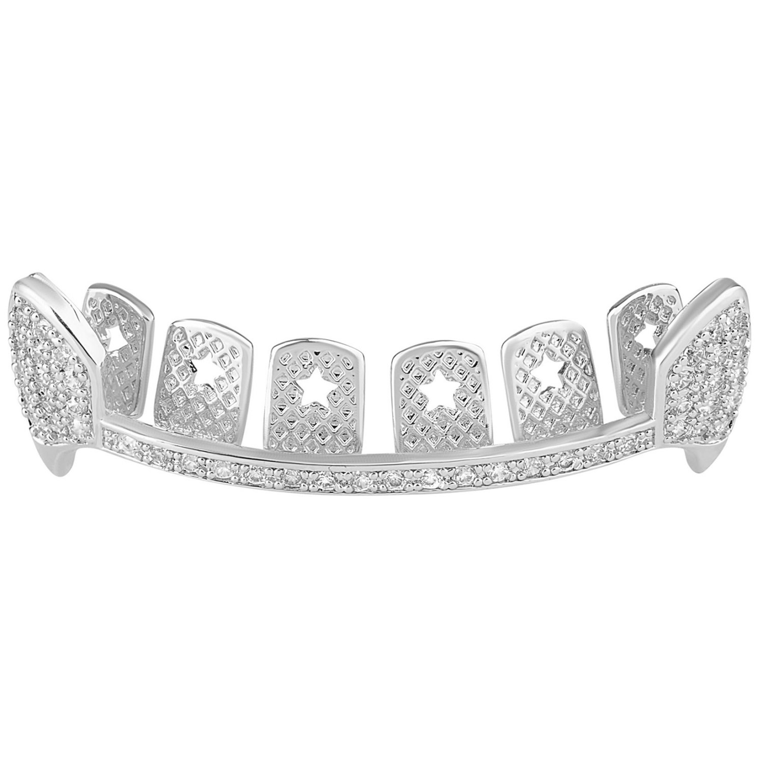 Vampire Zirconia Top Silver Iced Out Grillz One Size fits All