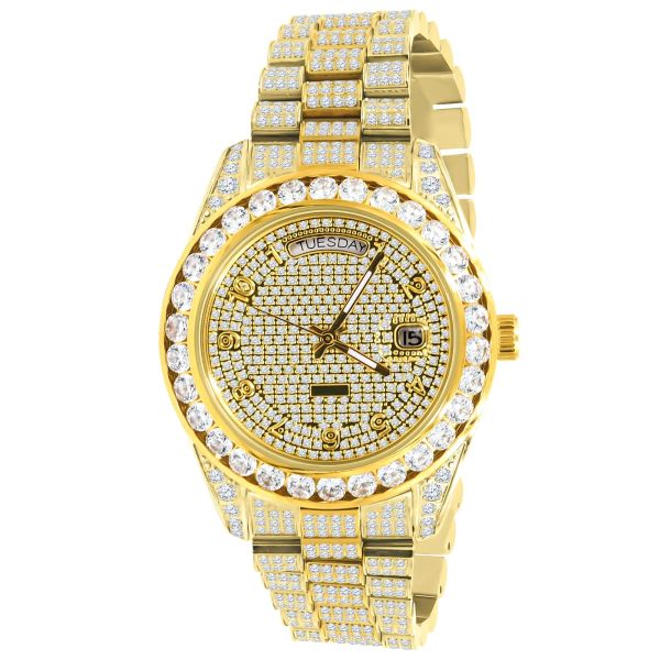 Iced Out CZ Stainless Steel Automatic Watch - gold