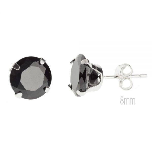 925 Sterling Silver Black Bling Ear Stud - round