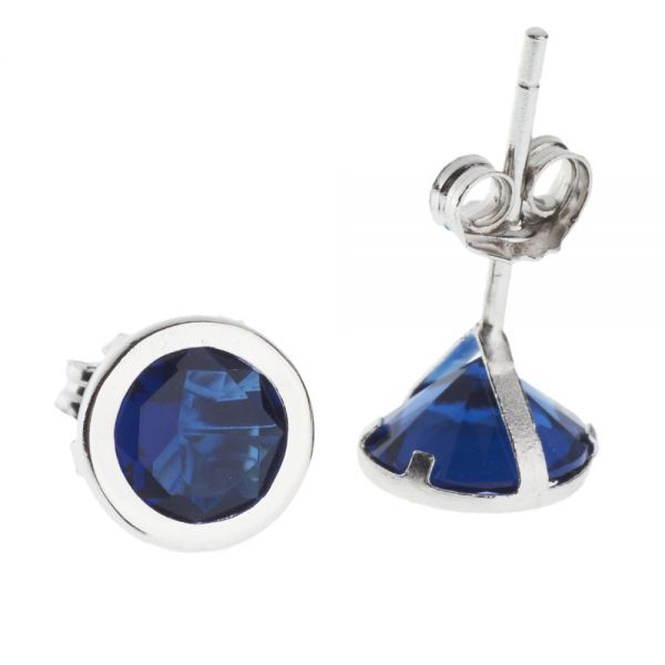 925 Sterling Silber SEPTEMBER Ohrstecker - SAPPHIRE BLUE 7mm