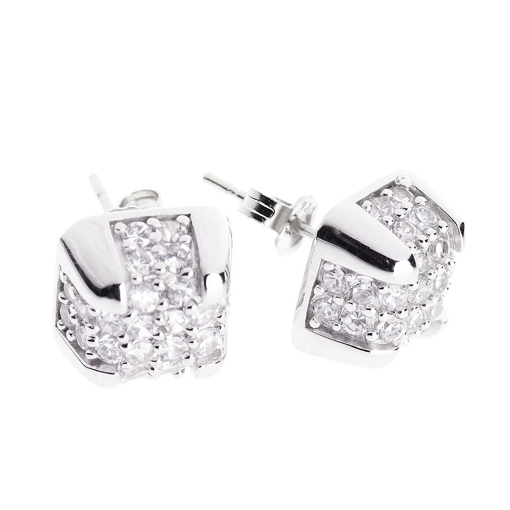 Sterling 925er Silber Ohrstecker – BOX MICRO PAVE 10mm