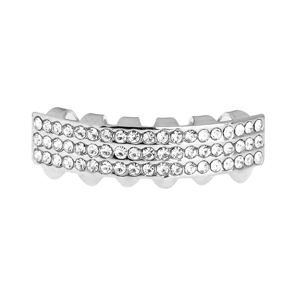 One Size Fits All Bling Grillz – THREE LINE BOTTOM – Silber