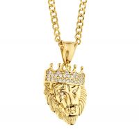 Iced Out Edelstahl Anhänger Kette - Mini LION KING gold