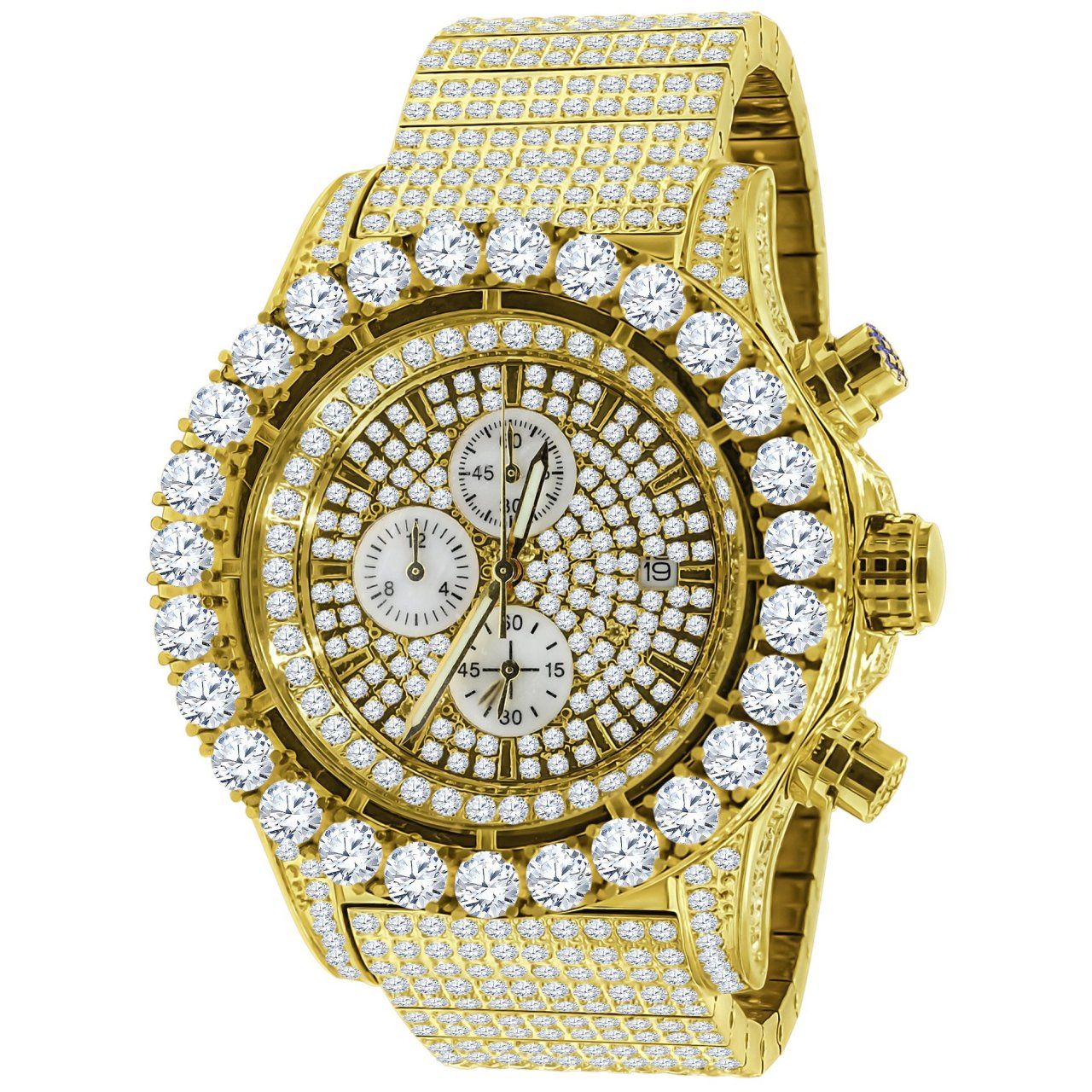 High Quality FULL ICED OUT Zirkonia Edelstahl Uhr – gold