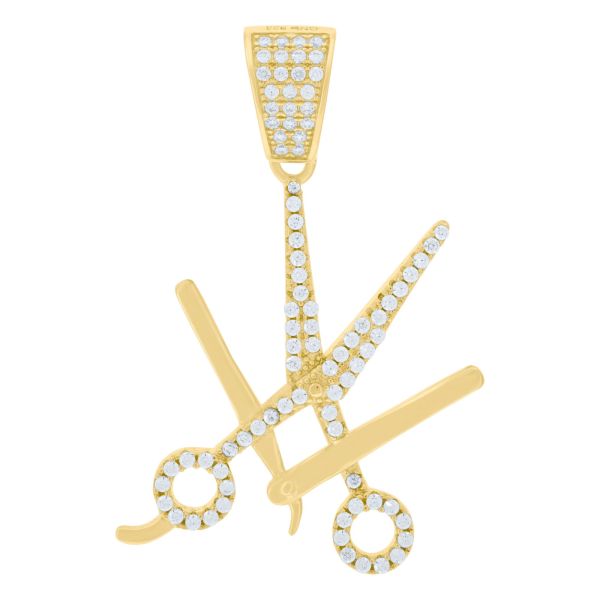 Premium Bling - 925 Argent Sterling Peigne Ciseaux Pendentif