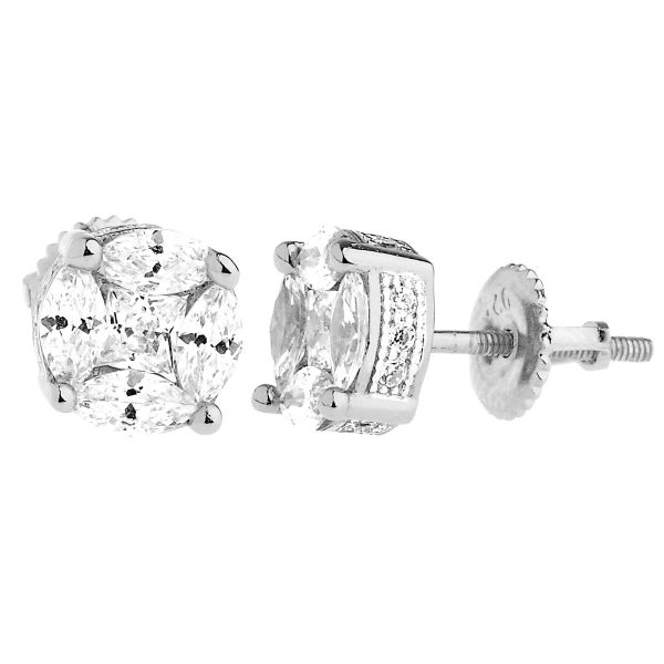 925 Argent Sterling Bling Zircone Boucles d'oreilles 8mm