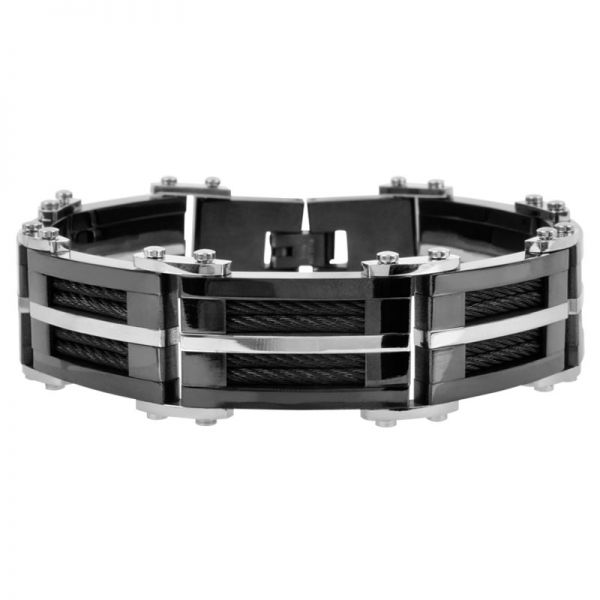 Men's Stainless Steel Black Inlayed Cables Bracel