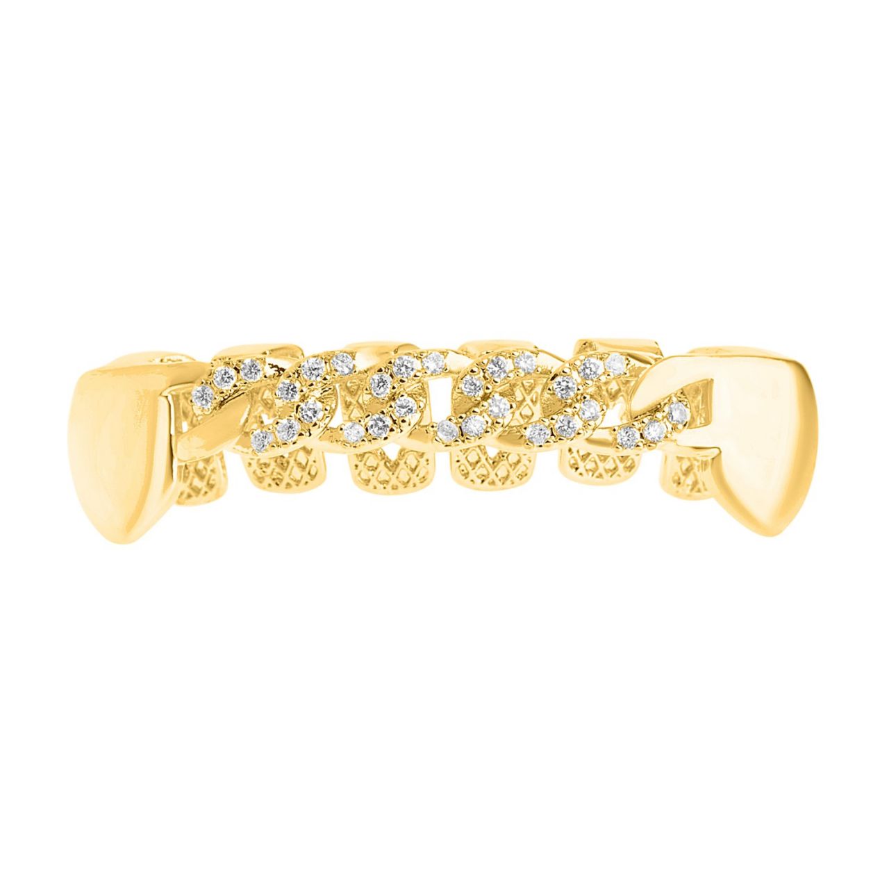 One size fits all Bottom Grillz – Zirkonia Curb Kette gold