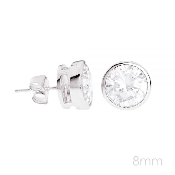 925 Sterling Silver Invisible Bezel Ear Stud - round