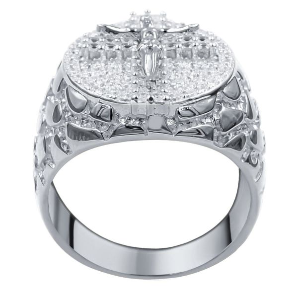 Sterling 925er Silber Iced Out Ring - JESUS CROSS