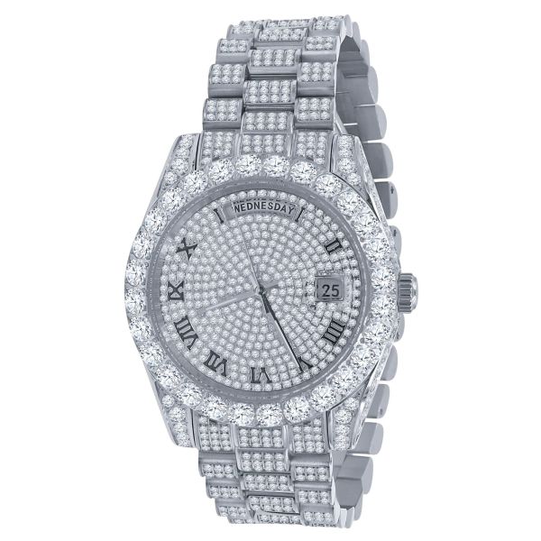 Iced Out CZ Stainless Steel Automatic Watch - silver