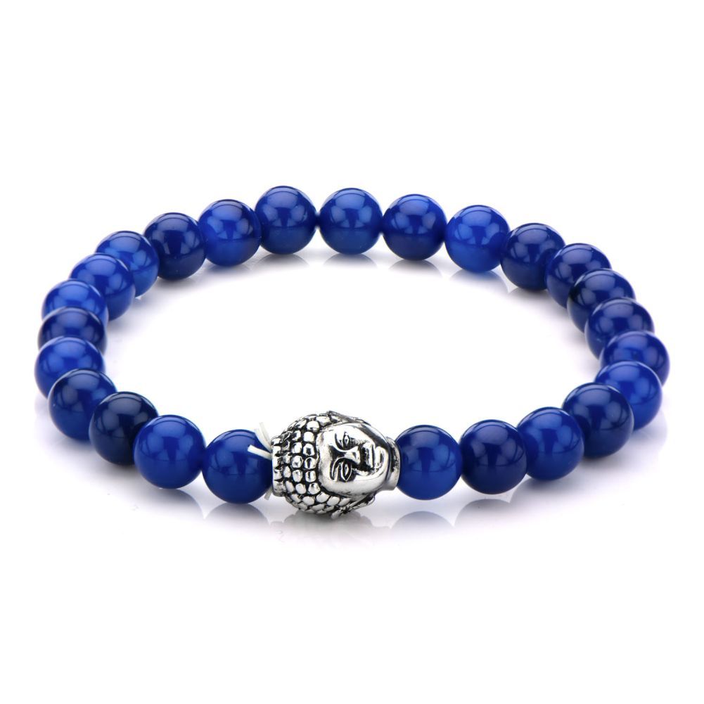 Herren Edelstahl Armband mit Buddha Kopf und Lapis Steinen