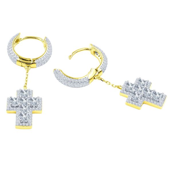 925 Sterling Silver Bling Zirconia Earrings - HOOP CROSS