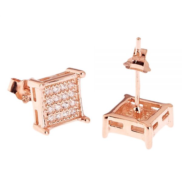 925 Sterling MICRO PAVE Ohrstecker - SQUARE 8mm rose rotgold