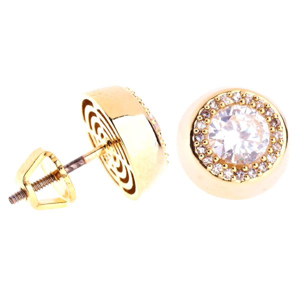 Iced Out Bling Micro Pave Earrings - CENTER 10mm gold