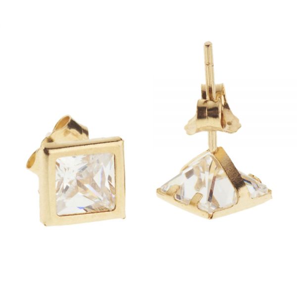 14K Gold Iced Out Stud Ohrstecker - BEZEL SQUARE 5mm