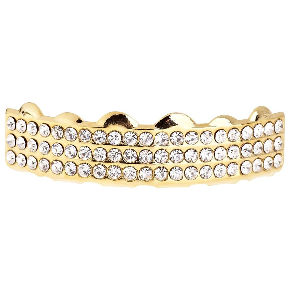 One Size Fits All Bling Grillz – THREE LINE TOP – Gold