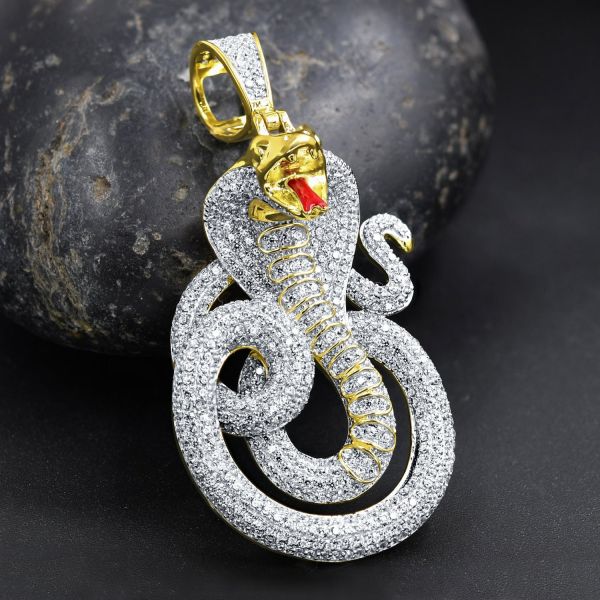 Iced Out 925 Sterling Silver 3D Pendant - COBRA gold