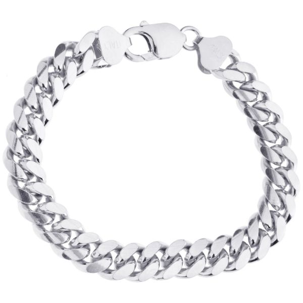 925 Sterling Silver Curb Chain Bracelet - MIAMI CURB 10mm