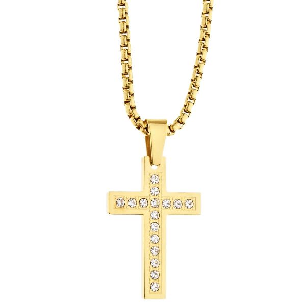 Iced Out Stainless Steel Pendant Chain - CZ Cross gold