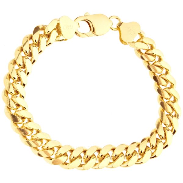 925 Sterling Silver Curb Chain Bracelet - MIAMI 10mm gold
