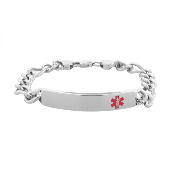 Men's Stainess Steel Red Caduceus Medical Alert Bracelet