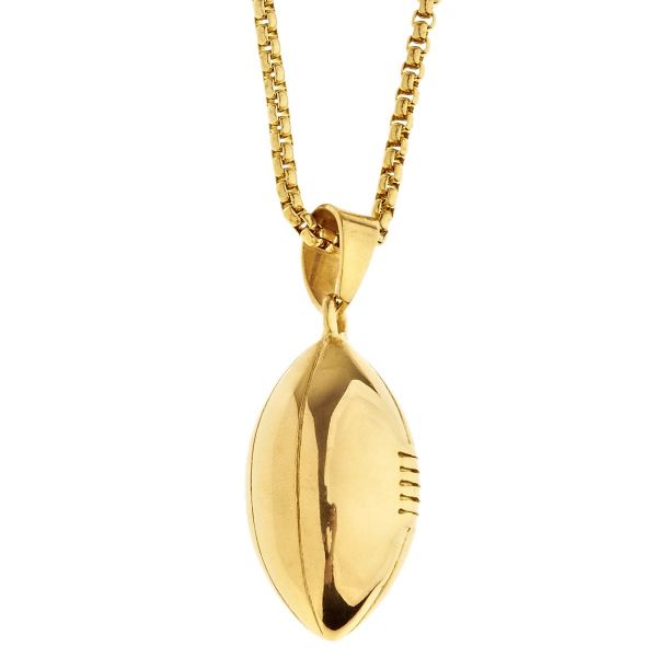Iced Out Edelstahl Anhänger Kette - American Football gold