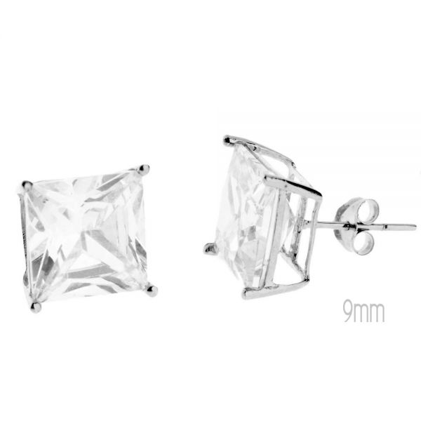 14K White Gold Iced Out Ear Stud Earrings - PRONG SQUARE