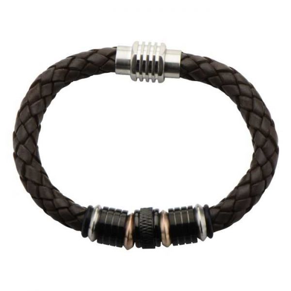 Beads in Brown Braided Leather Bracelet