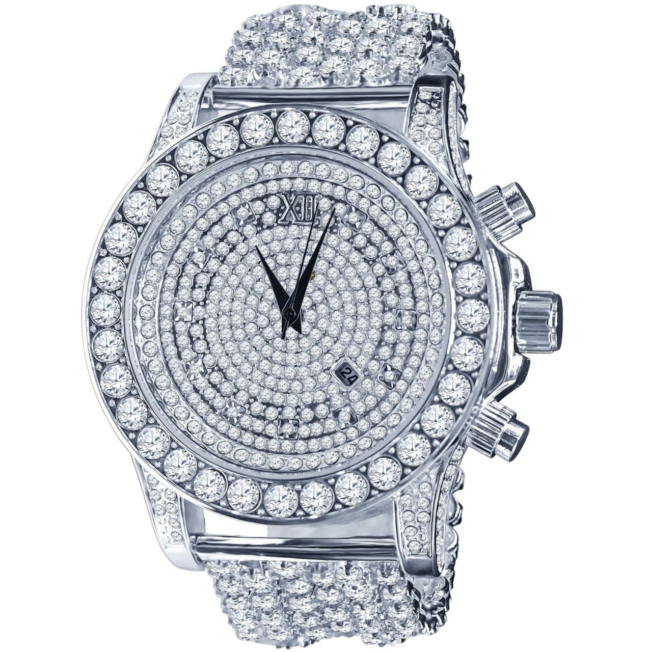 BURNISH High Quality FULL ICED OUT ZIRKONIA Uhr – silber