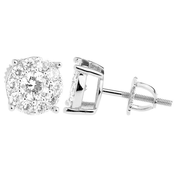 925 Sterling Silber Bling Zirkonia Ohrringe - CLUSTER 9mm