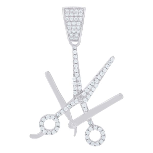 Premium Bling - 925 Argent Sterling Peigne Ciseaux Pendentif