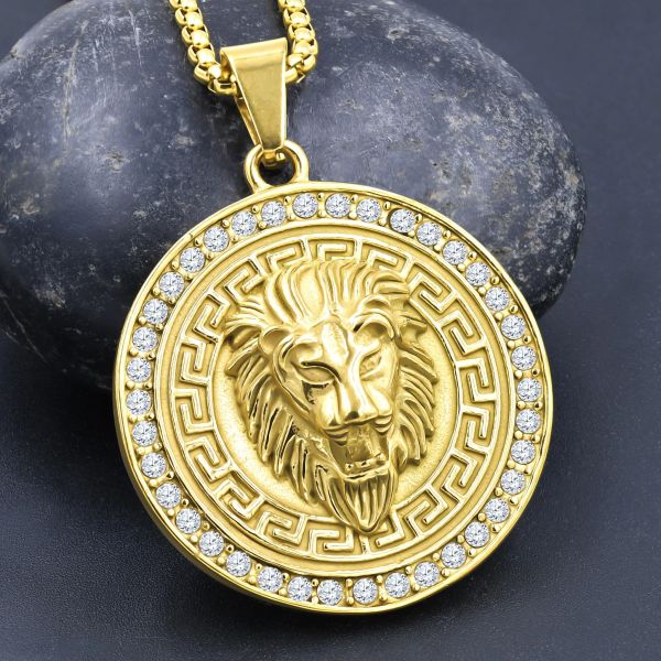 Iced Out Edelstahl Anhänger Kette - LION KING gold