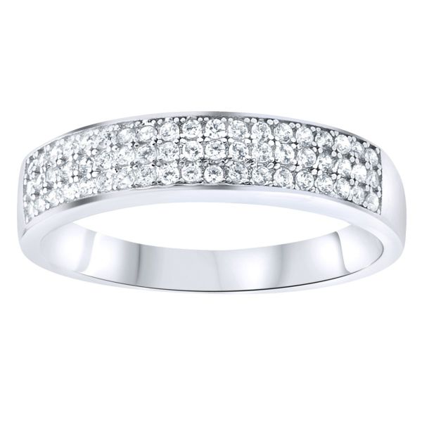 Sterling 925 Silver Pave Ring - Three Lines Pave