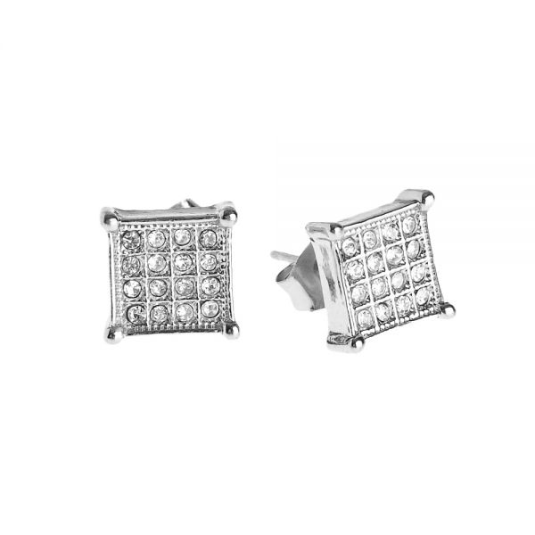 Iced Out Bling Ohrstecker Box - SQUARE 8mm silber