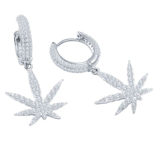 925 Sterling Silver Bling Zirconia Earrings - HOOP LEAF