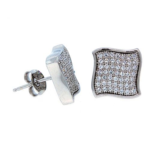 Sterling 925 Silber MICRO PAVE Ohrstecker - WAVE 11mm