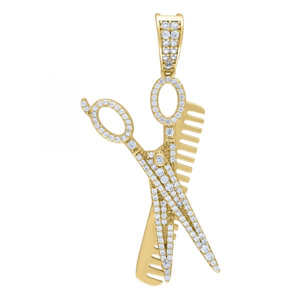 Premium Bling - 925 Sterling Silver Comb Scissors Pendant