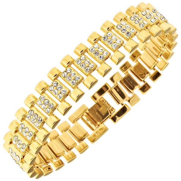Iced Out Hip Hop Bling Armband - Zirkonia LINK 15mm gold