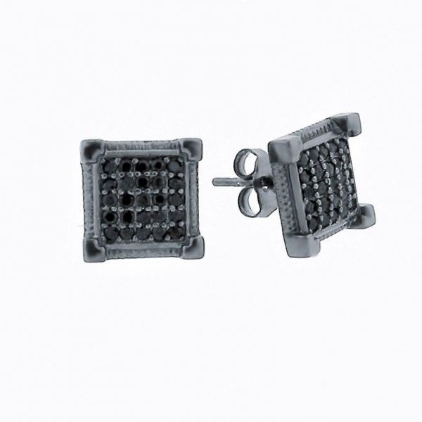 925 Sterling MICRO PAVE Ohrstecker - FLAT 8mm schwarz