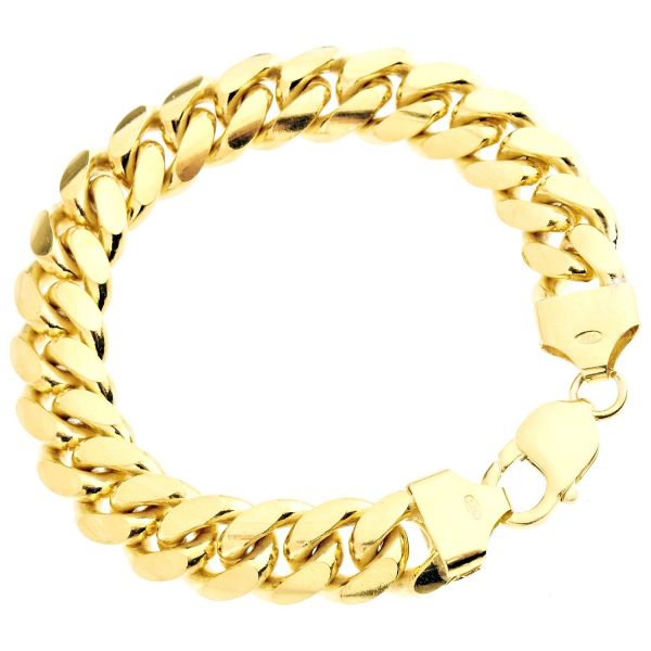 925 Sterling Silver Curb Chain Bracelet - MIAMI 12mm gold