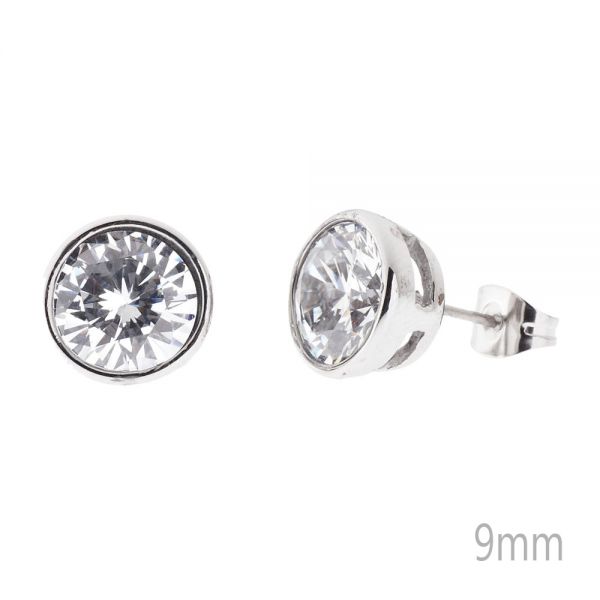 Iced Out Bling Stainless Steel Ear Stud - BEZEL ROUND